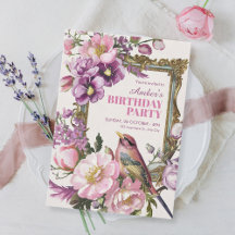 Pink floral bird watercolor birthday