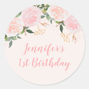 Pink Floral Birthday Classic Round Sticker