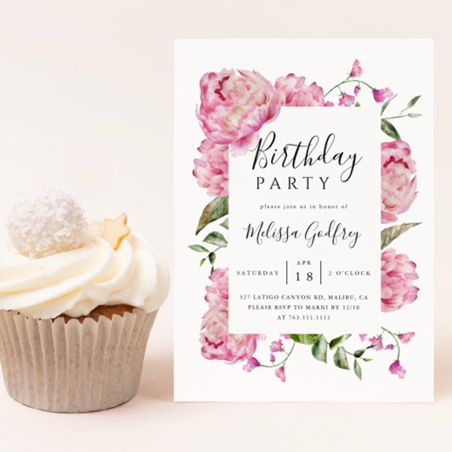 Pink Floral Birthday Party Invitation (Creator Uploaded)