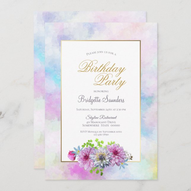 Pink Floral Birthday Party  Invitation (Front/Back)