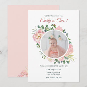 Pink floral birthday photo  invitation