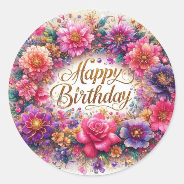 Pink Floral Birthday sticker (Front)