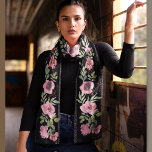 Pink floral black Chiffon Scarf<br><div class="desc">Long rectangle chiffon scarf with beautiful Pink flowers on a dark black background with a strip of little hearts on both sides of each floral/leaf pattern. You can pick any of the available size. This scarf would make a perfect gift for her,  your mother,  sister,  girlfriend or a friend.</div>