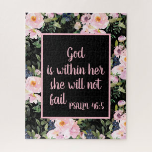 Pink Floral Black Christian Bible Verse God Within Jigsaw Puzzle