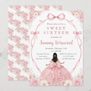 Pink Floral Black Princess Sweet Sixteen Invitation
