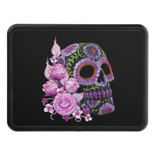 Pink Floral Black Sugar Skull Day Of The Dead Trailer Hitch Cover
