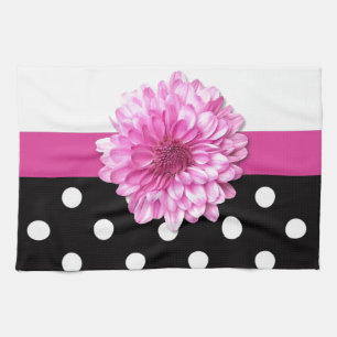 Pink floral black white polka dots girly kitchen towel