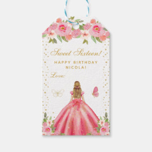 Pink Floral Blonde Hair Girl Sweet Sixteen Gift Tags