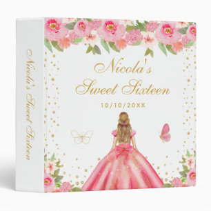 Pink Floral Blonde Hair Princess Sweet Sixteen Binder