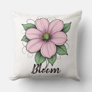 Pink Floral Bloom Throw Pillow