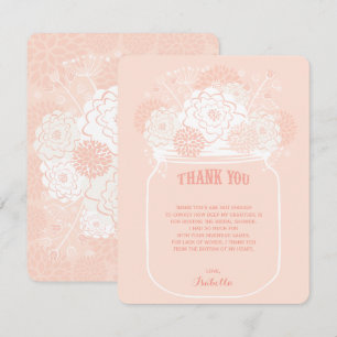 Pink Floral Blooms Mason Jar Wedding Thank You Invitation