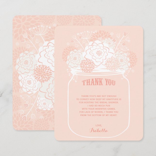 Pink Floral Blooms Mason Jar Wedding Thank You Invitation (Front/Back)