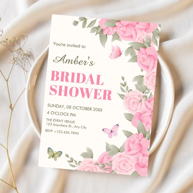 Pink floral blossom bridal shower invitation (Creator Uploaded)