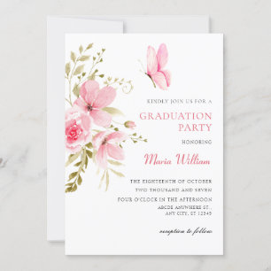 Pink Floral blossom graduation Invitation