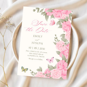 Pink floral blossom wedding save the date