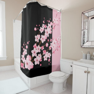 Pink Floral Blossoms Black & Pink Towel