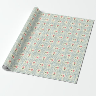 Pink Floral Blue Striped Block Print Wrapping Paper