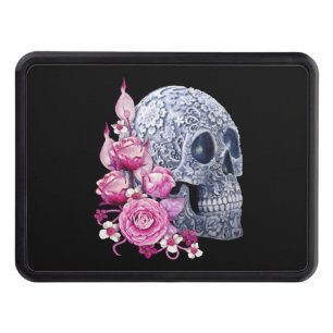 Pink Floral Blue Sugar Skull Day Of The Dead Trailer Hitch Cover
