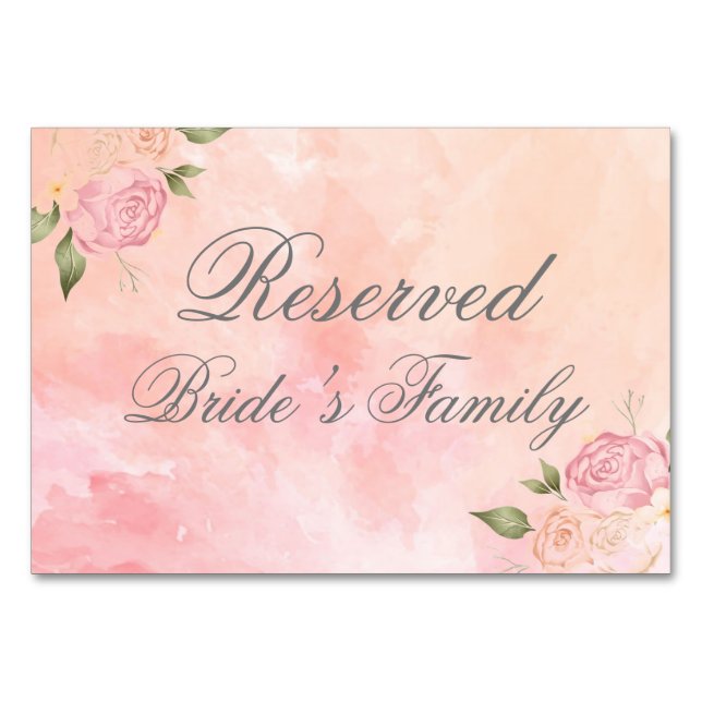 Pink Floral Blush Watercolor Script Wedding Table Number (Front)