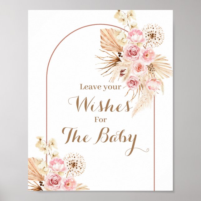 Pink Floral Boho Baby Shower Wishes for Baby Sign (Front)