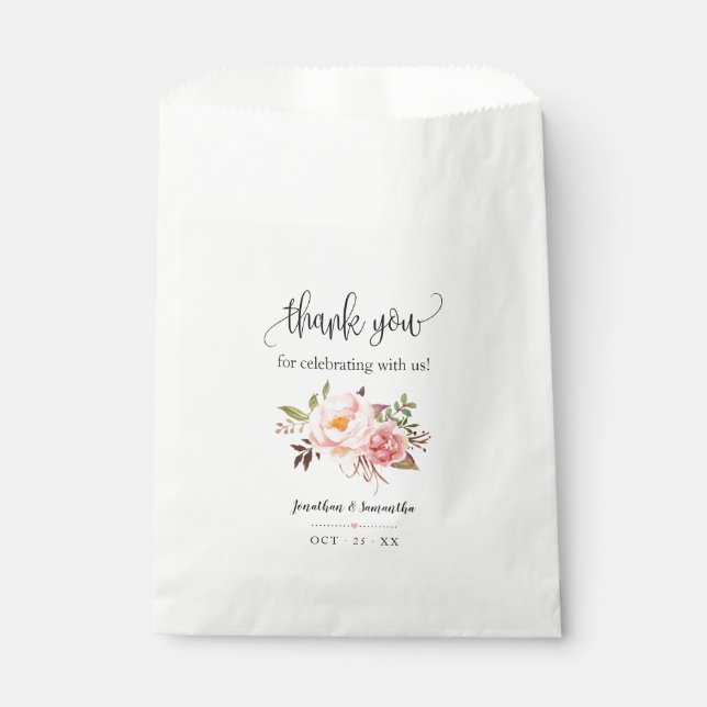 Pink floral boho chic party wedding favour bag (Front)