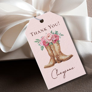 Pink Floral Boho Cowgirl Thank You Favour Gift Tags