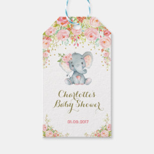 Pink Floral Boho Elephant Baby Shower Favour Tag