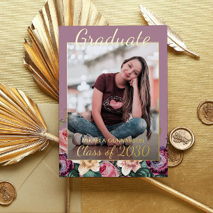 Pink Floral Boho Gold Foil Faire-part de graduatio