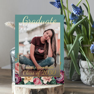 Pink Floral Boho Gold Foil Faire-part de graduatio