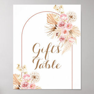 Pink Floral Boho Pampas Grass Gifts Table Sign