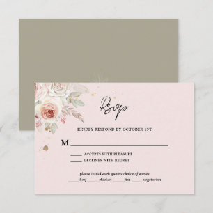 Pink Floral Boho Rustic Wedding RSVP Card