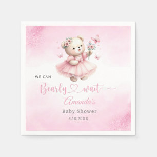Pink Floral Boho Teddy Bear girl baby shower  Napkin