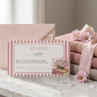 Pink Floral Book Baby Shower Diaper Raffle Card