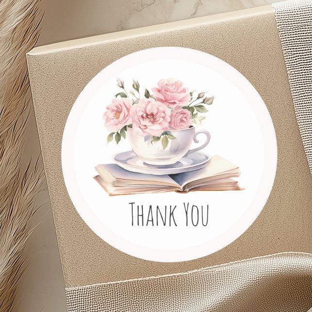Pink Floral Book Theme Birthday Thank you Sticker (Creator Uploaded)