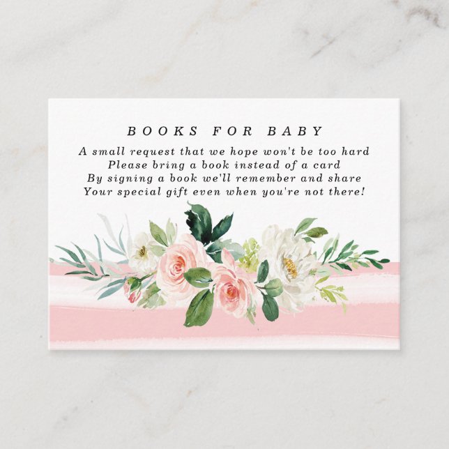 Pink floral books for baby book request card (Front)