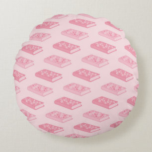 Pink Floral Books Round Pillow