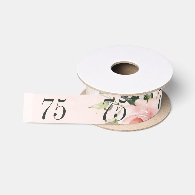 Pink Floral Botanical 75th Birthday Party Satin Ribbon (Spool)