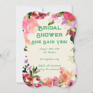 Pink floral Botanical bridal shower invitation