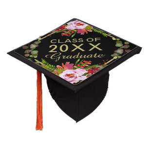 Pink Floral Botanical CLASS OF 2025 Graduate Graduation Cap Topper