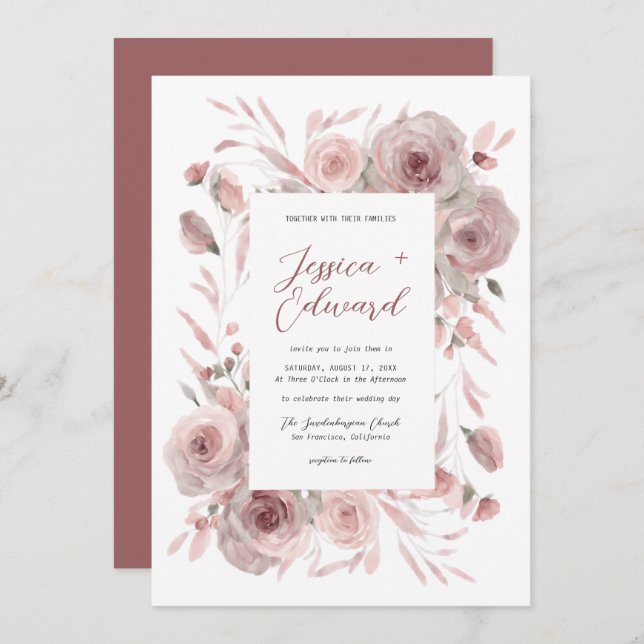 Pink Floral Botanical Elegant Classic Invitation (Front/Back)