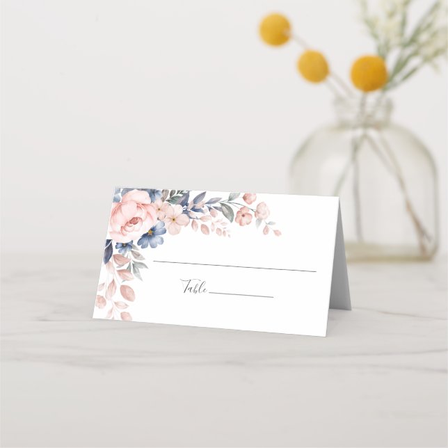 Pink Floral Botanical Wedding Place Card (Front)
