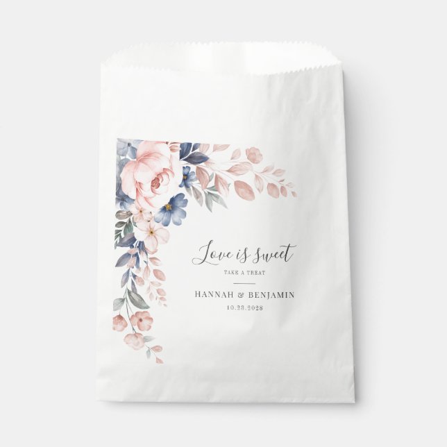 Pink Floral Botanical Wedding Reception Favour Bag (Front)