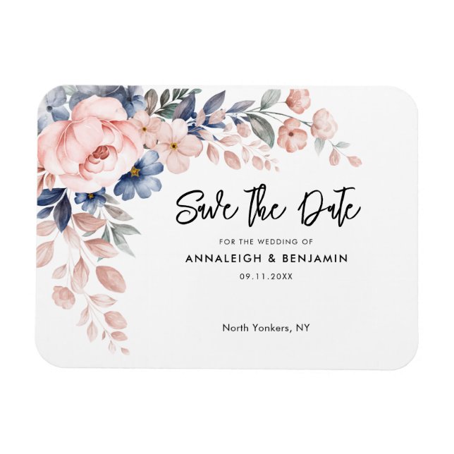 Pink Floral Botanical Wedding Save the Date Magnet (Horizontal)