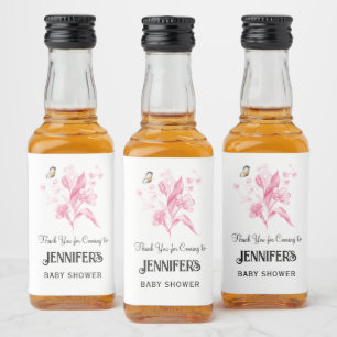 Pink Floral Bouquet, Baby Shower Thank You Favour, Liquor Bottle Label
