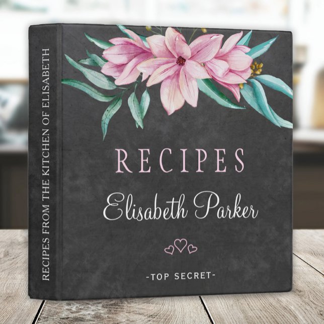 Pink floral bouquet chalkboard rustic recipes binder (Creator Uploaded)