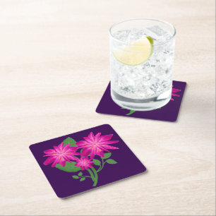 Pink Floral Bouquet Illustration Hand Drawn Square Paper Coaster
