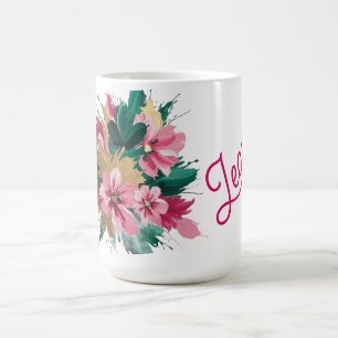 Pink floral bouquet splash coffee mug