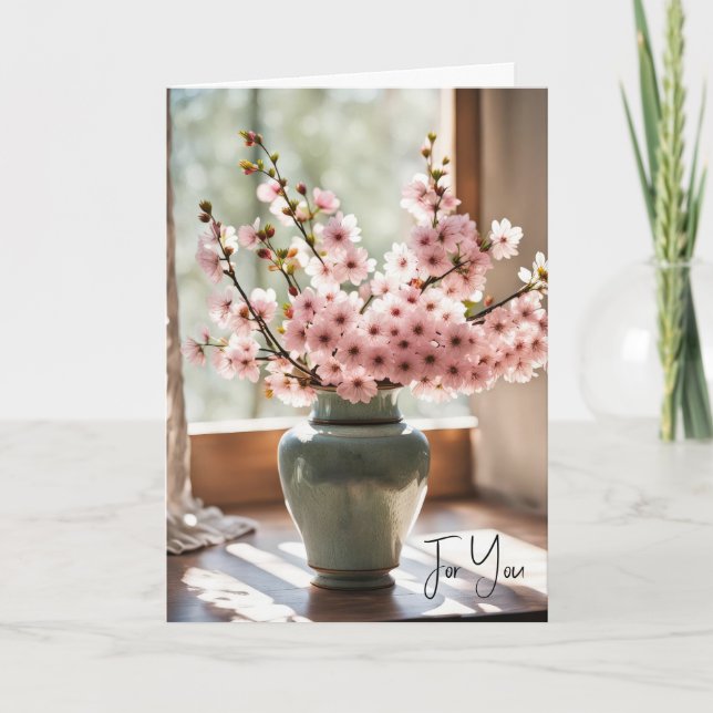 Pink Floral Bouquet Thank You Card (Front)