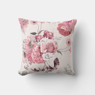 Pink Floral Bouquet Throw Pillow