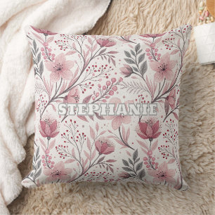 Pink Floral Bouquet with Berry Accents Throw Pillow